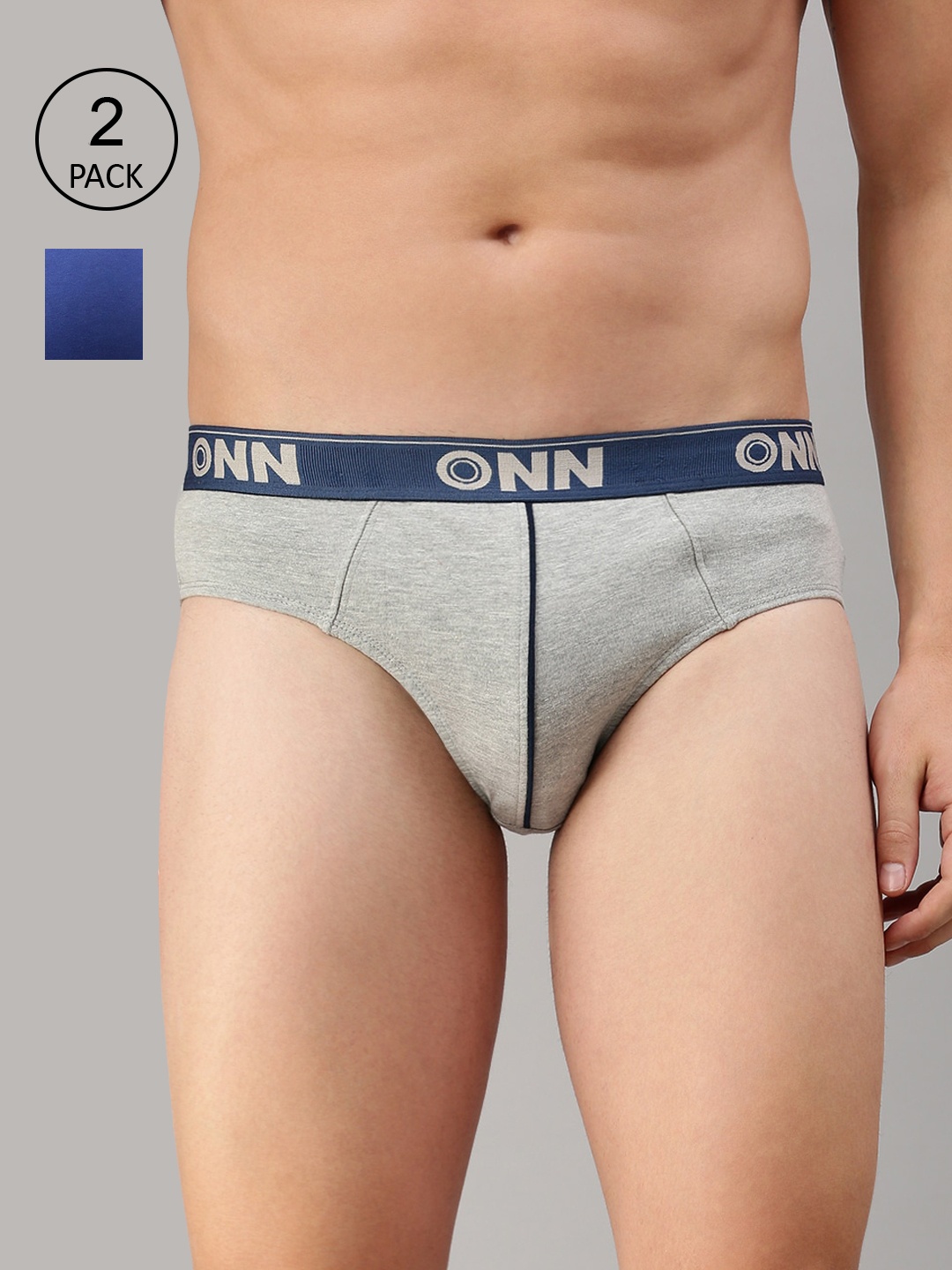 

ONN Men Pack of 2 Solid Briefs, Grey melange
