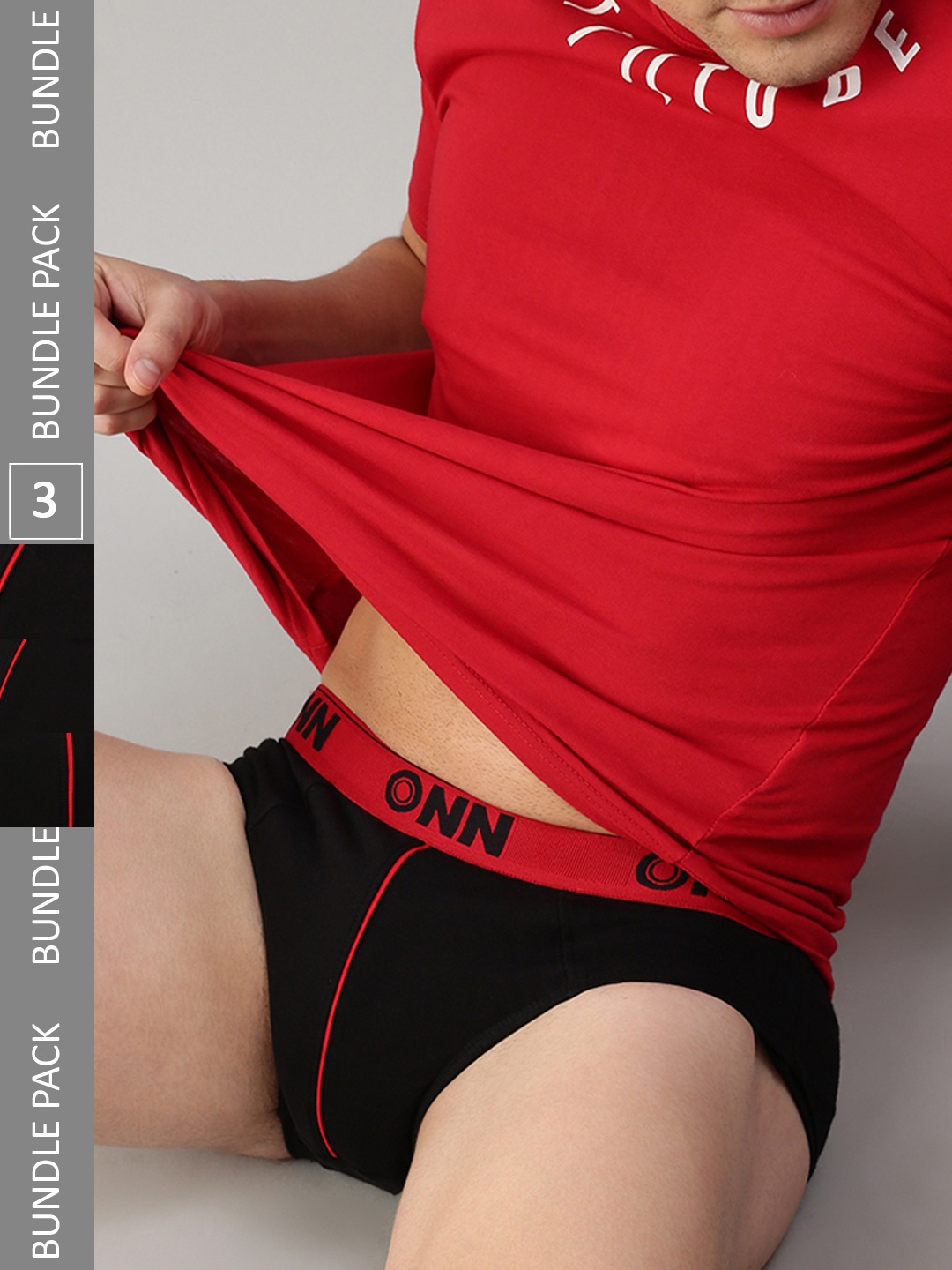 

ONN Men Pack Of 3 Black Solid Basic Briefs