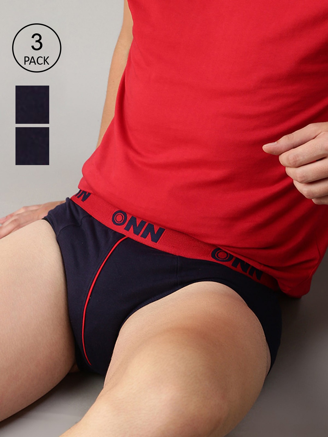 

ONN Men Pack Of 3 Navy Blue Solid Briefs ONN_252_NB_3PC