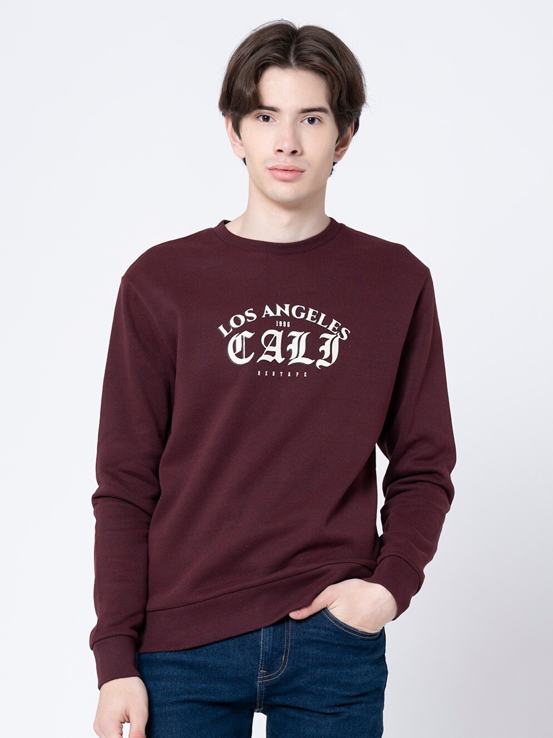 

Red Tape Men Maroon Printed Sweatshirt