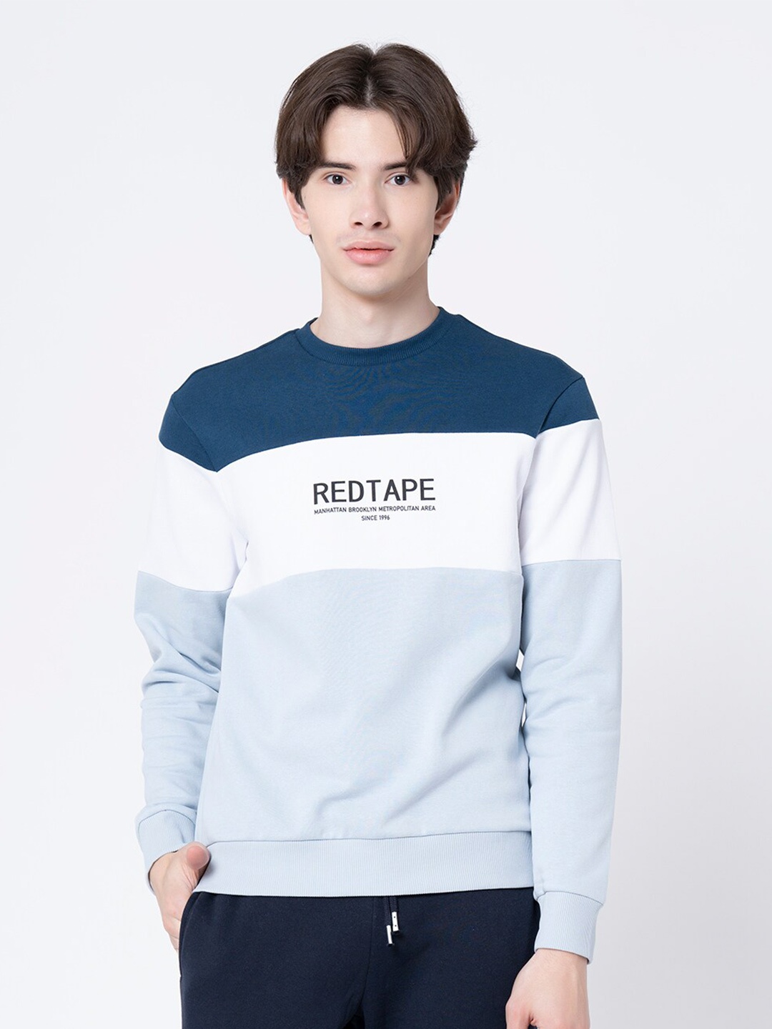 

Red Tape Men Blue Colourblocked Sweatshirt