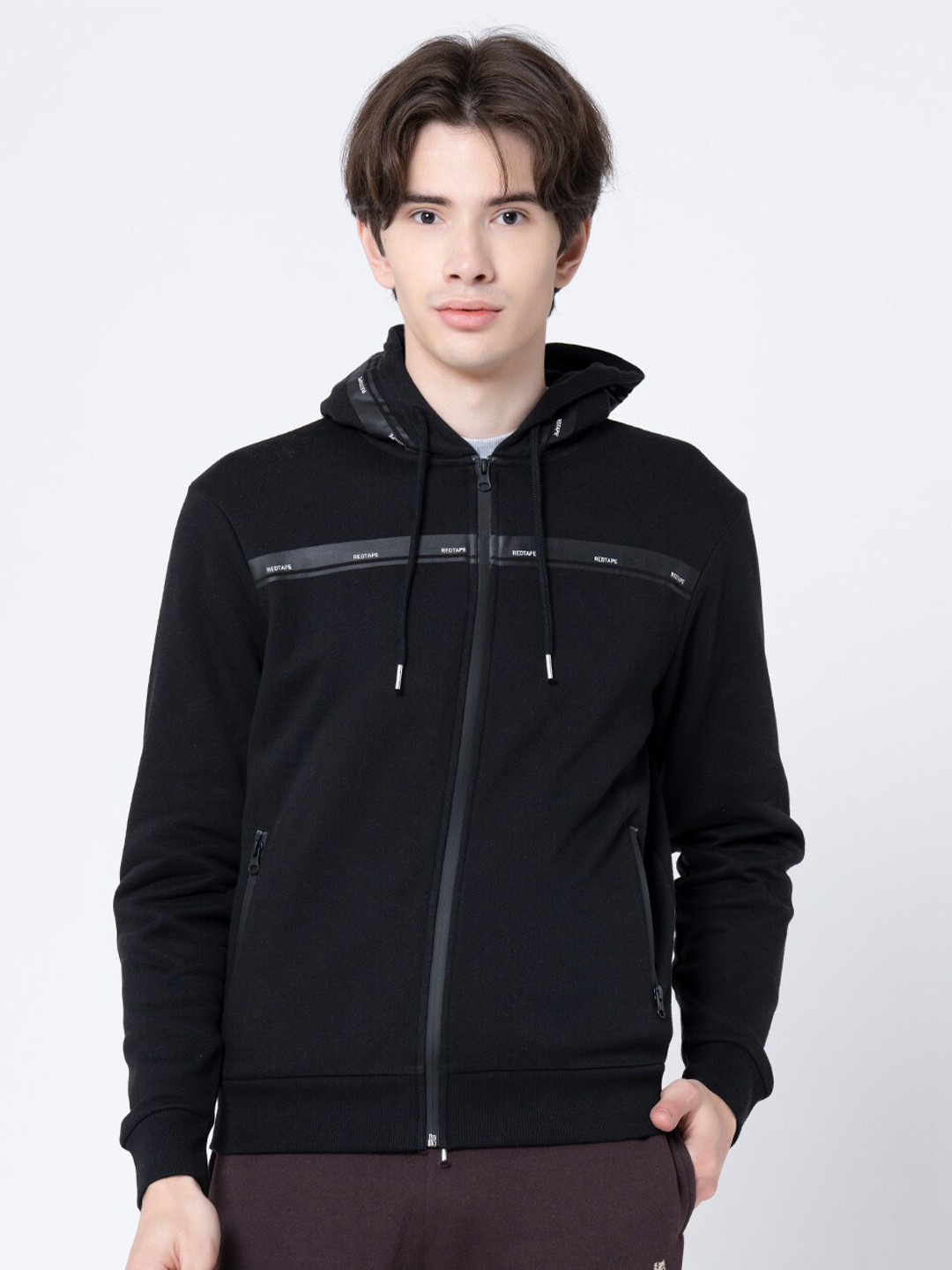 

Red Tape Men Black Hooded Sweatshirt
