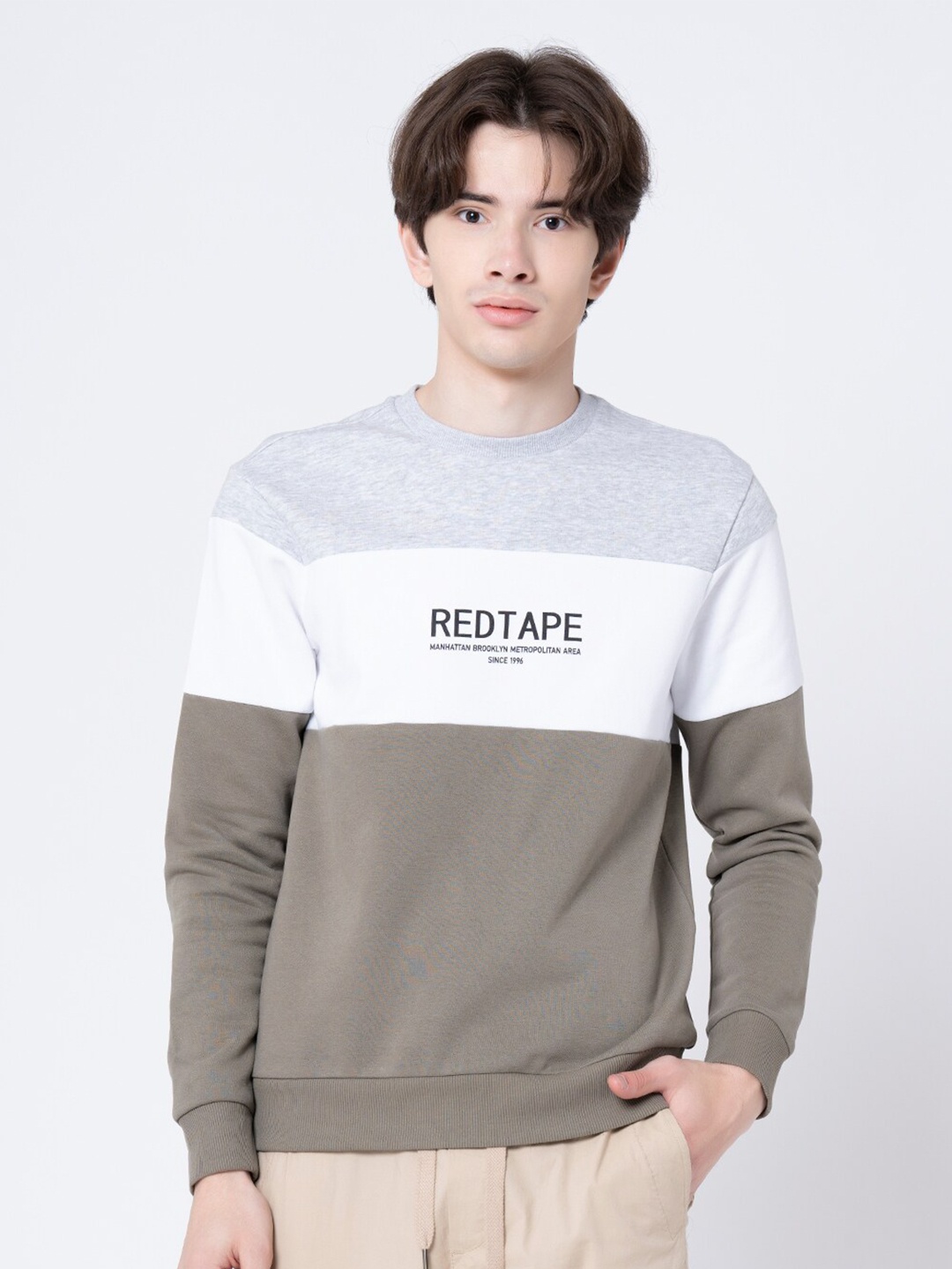 

Red Tape Men Olive Green Colourblocked Sweatshirt
