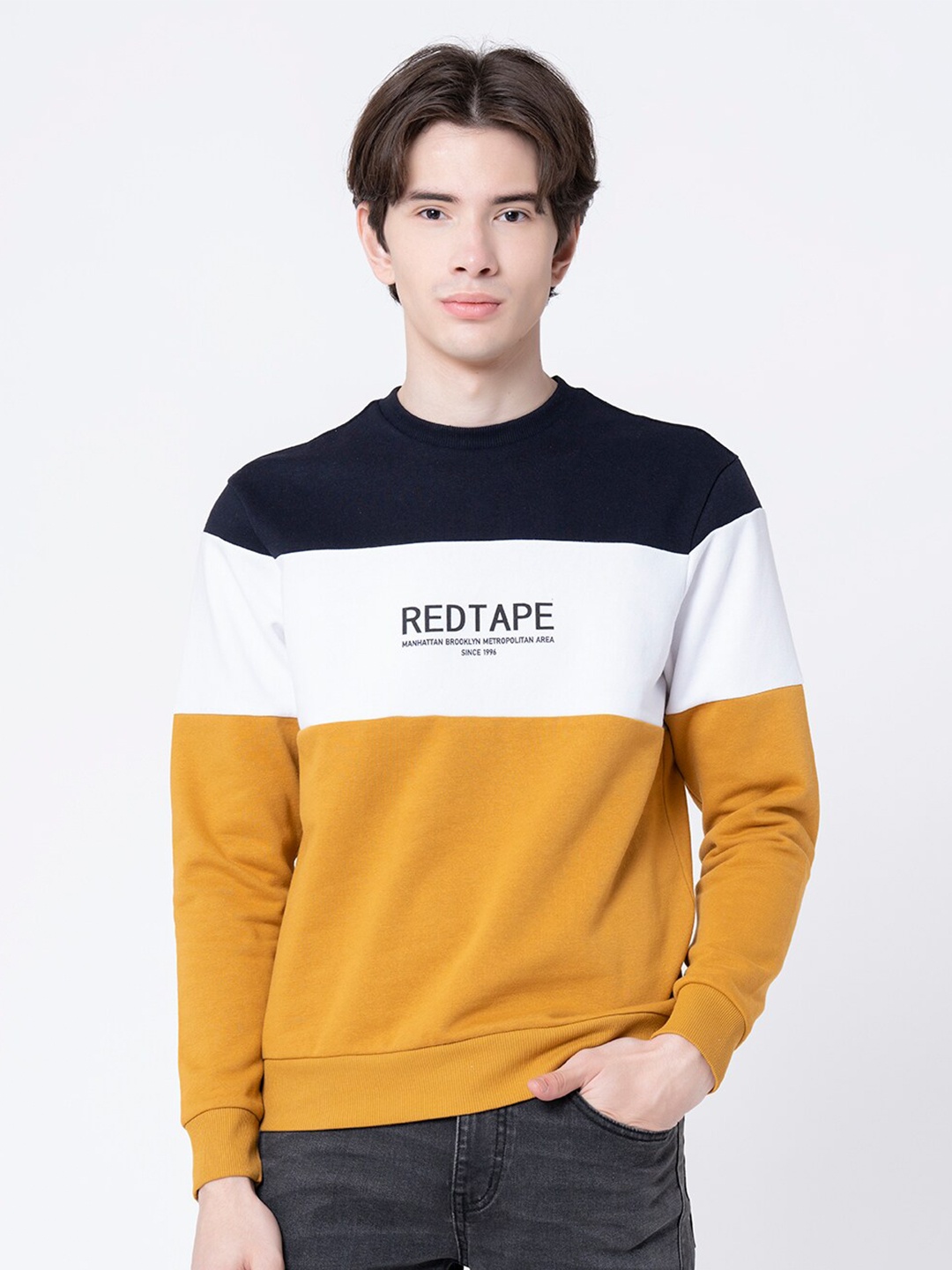 

Red Tape Men Yellow Colourblocked Sweatshirt