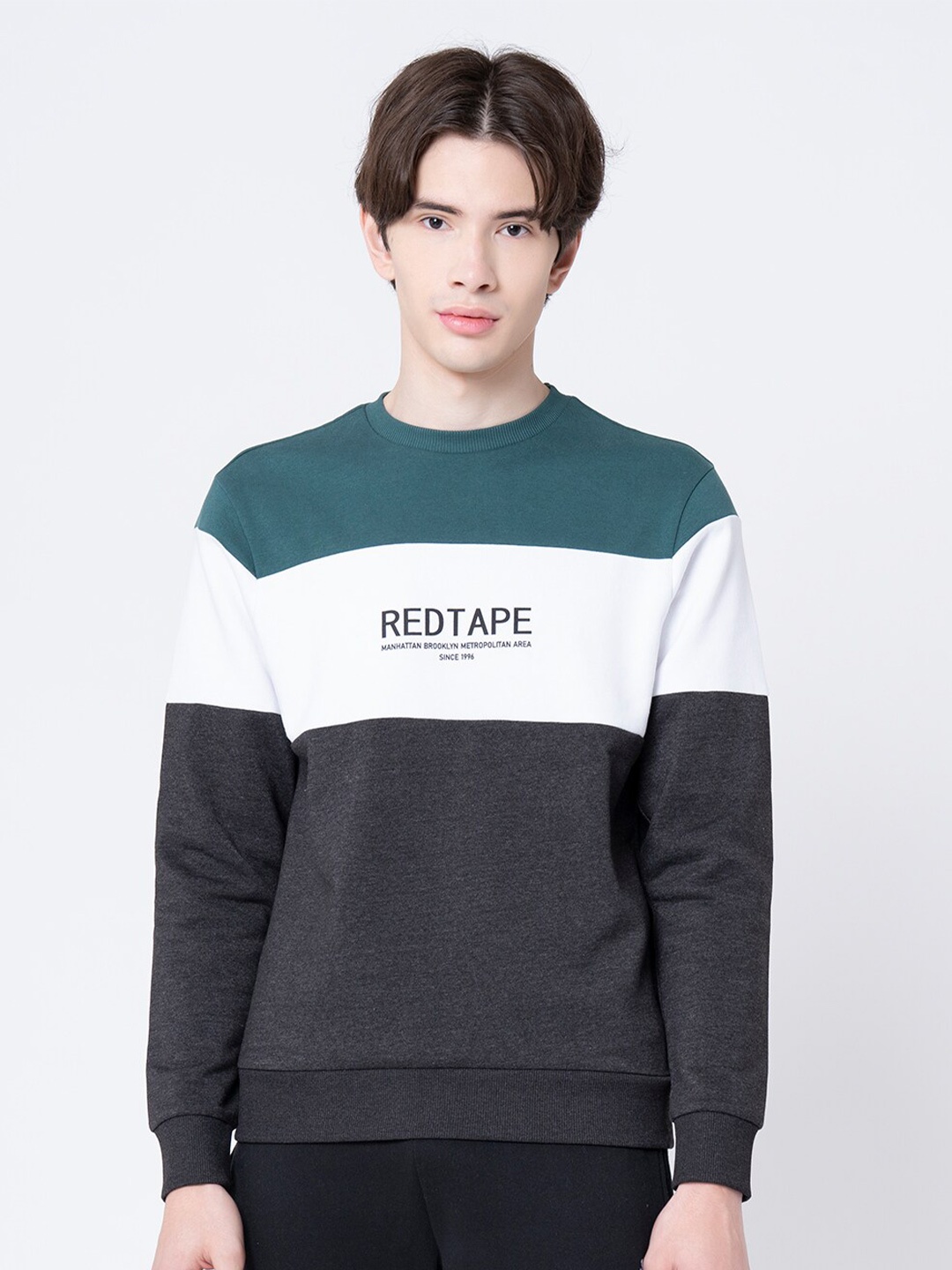 

Red Tape Men Grey White Colourblocked Sweatshirt