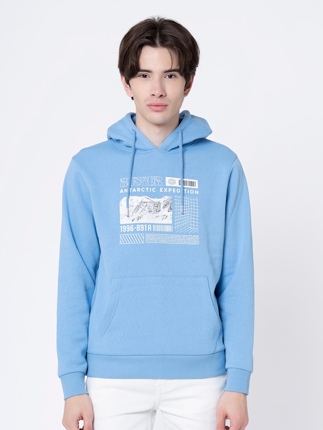 

Red Tape Men Blue Printed Hooded Sweatshirt