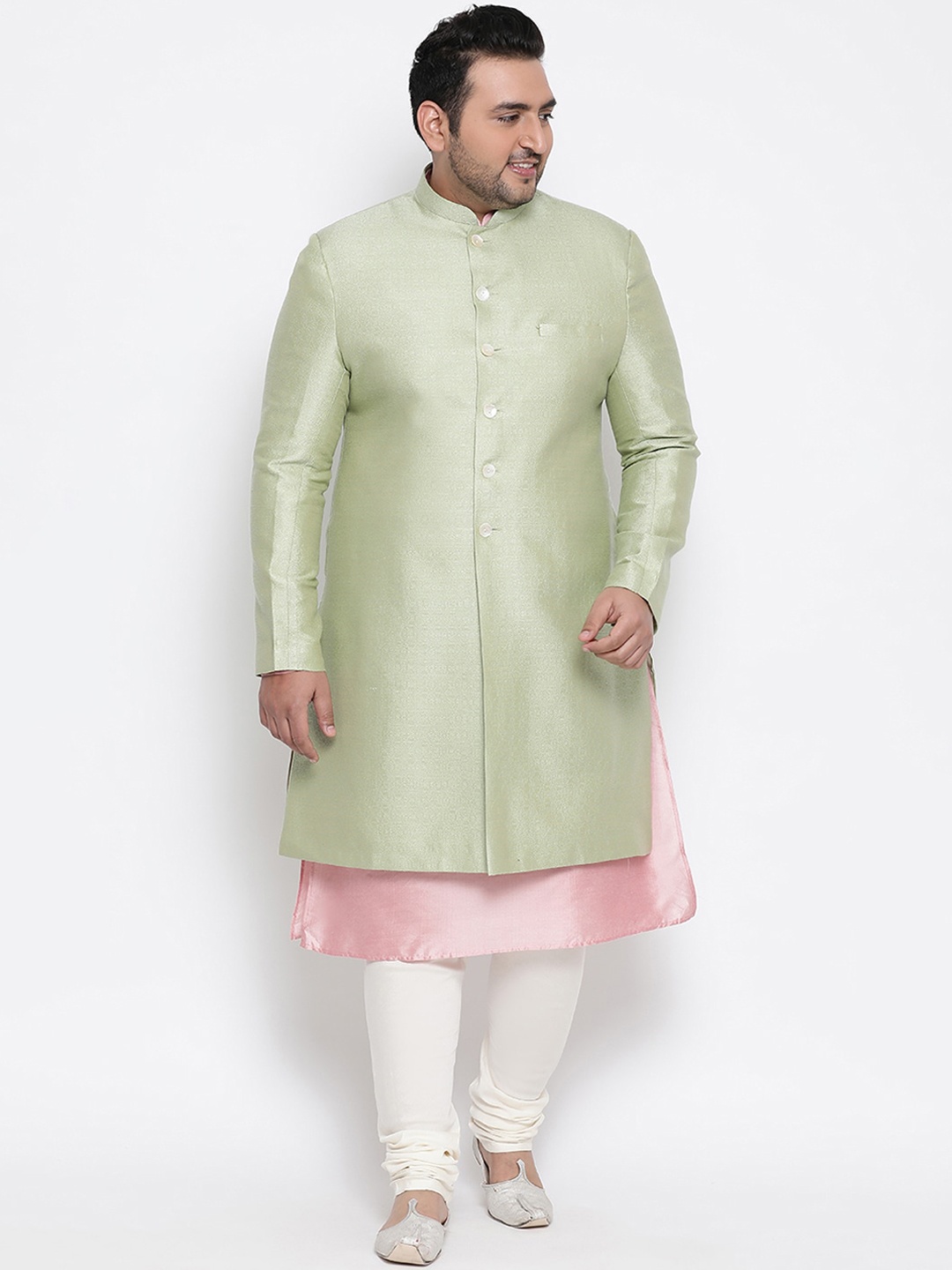 

KISAH PLUS Men Woven Design Indowestern Sherwani Set, Green