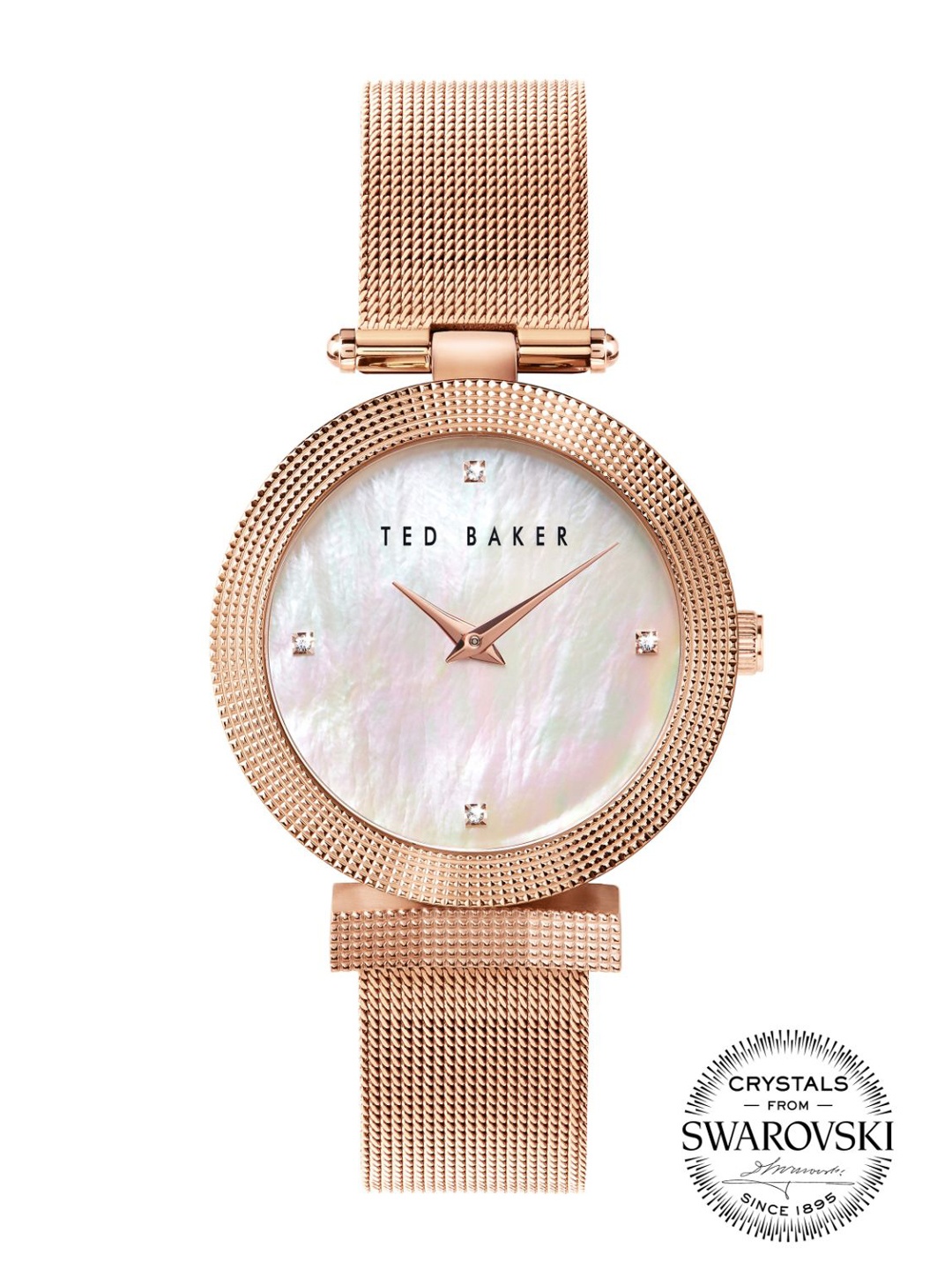 

Ted Baker Women White Mother of Pearl Dial & Rose Gold Toned Bracelet Style Straps Analogue Watch