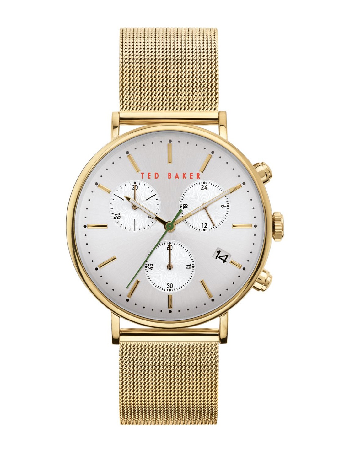 

Ted Baker Men Silver-Toned Dial & Gold Toned Bracelet Style Straps Analogue Watch