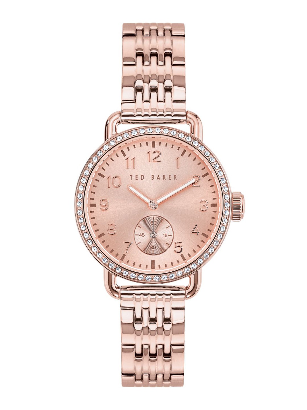 

Ted Baker Women Rose Gold-Toned Embellished Dial & Rose Gold Toned Stainless Steel Bracelet Style Straps Watch