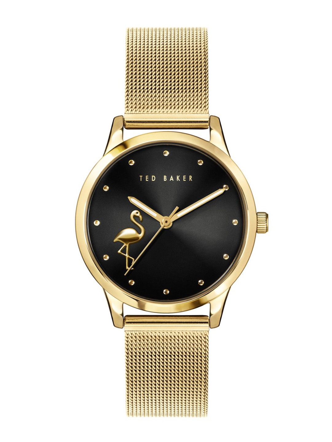 

Ted Baker Women Black Embellished Dial & Gold Toned Bracelet Style Straps Analogue Watch