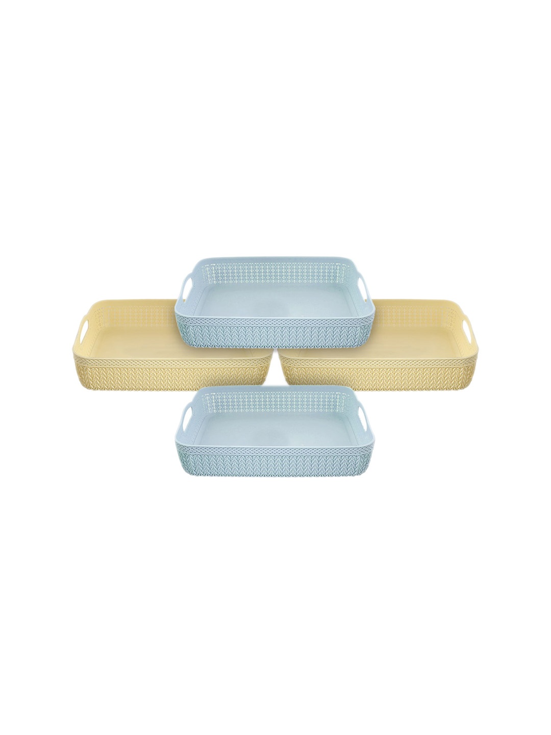 

Kuber Industries Set of 4 Blue & Beige Solid Plastic Storage Basket