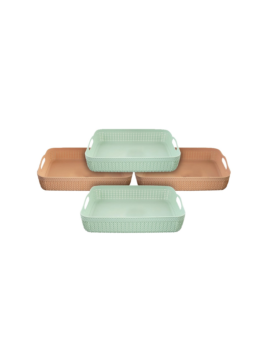 

Kuber Industries Pack Of 4 Tan & Green Solid Storage Baskets