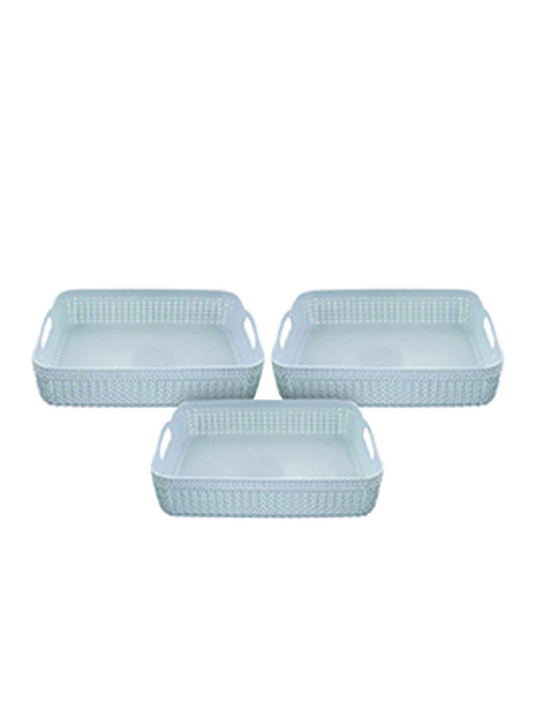 

Kuber Industries Set Of 3 Blue Solid Storage Basket Organisers