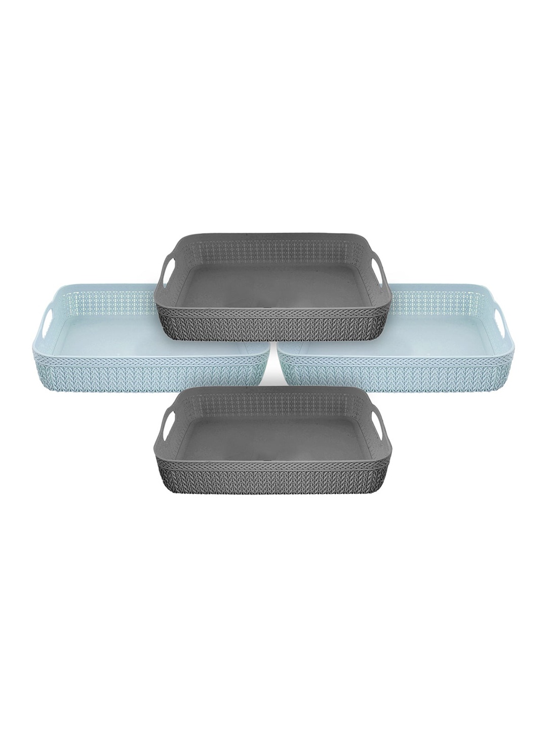 

Kuber Industries Set Of 4 Grey & Blue Solid Storage Basket Organisers
