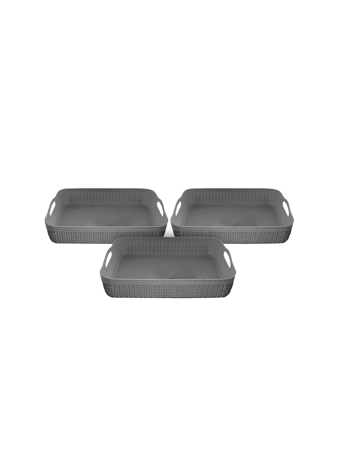 

Kuber Industries Pack of 3 Grey Solid Storage Baskets