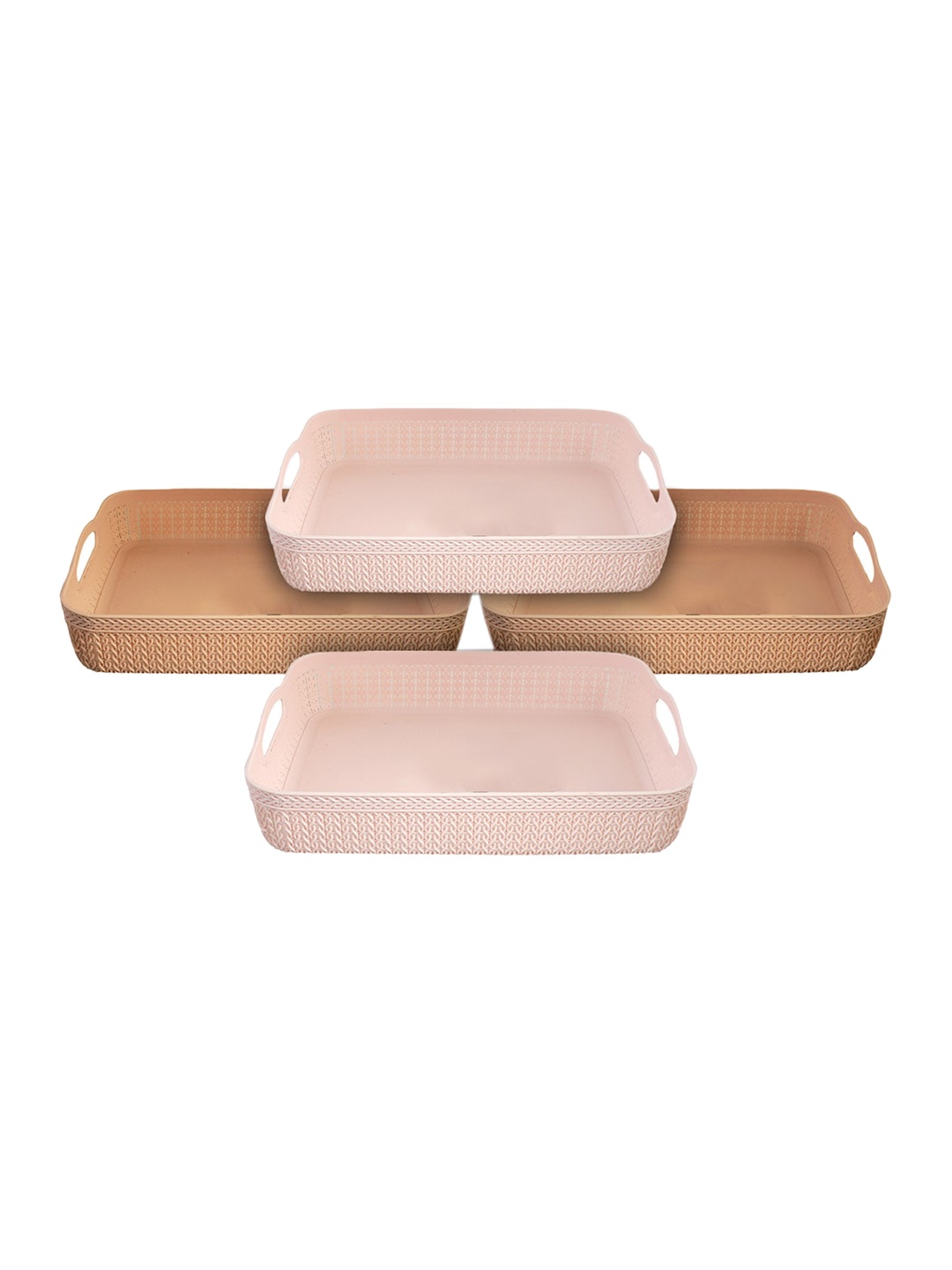 

Kuber Industries Set Of 4 Brown & Pink Solid Storage Basket Organisers