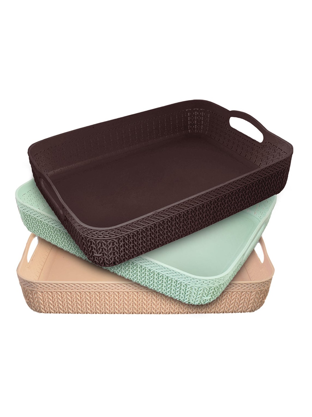 

Kuber Industries Pack of 3 Brown, Green & Coffee Solid Storage Baskets
