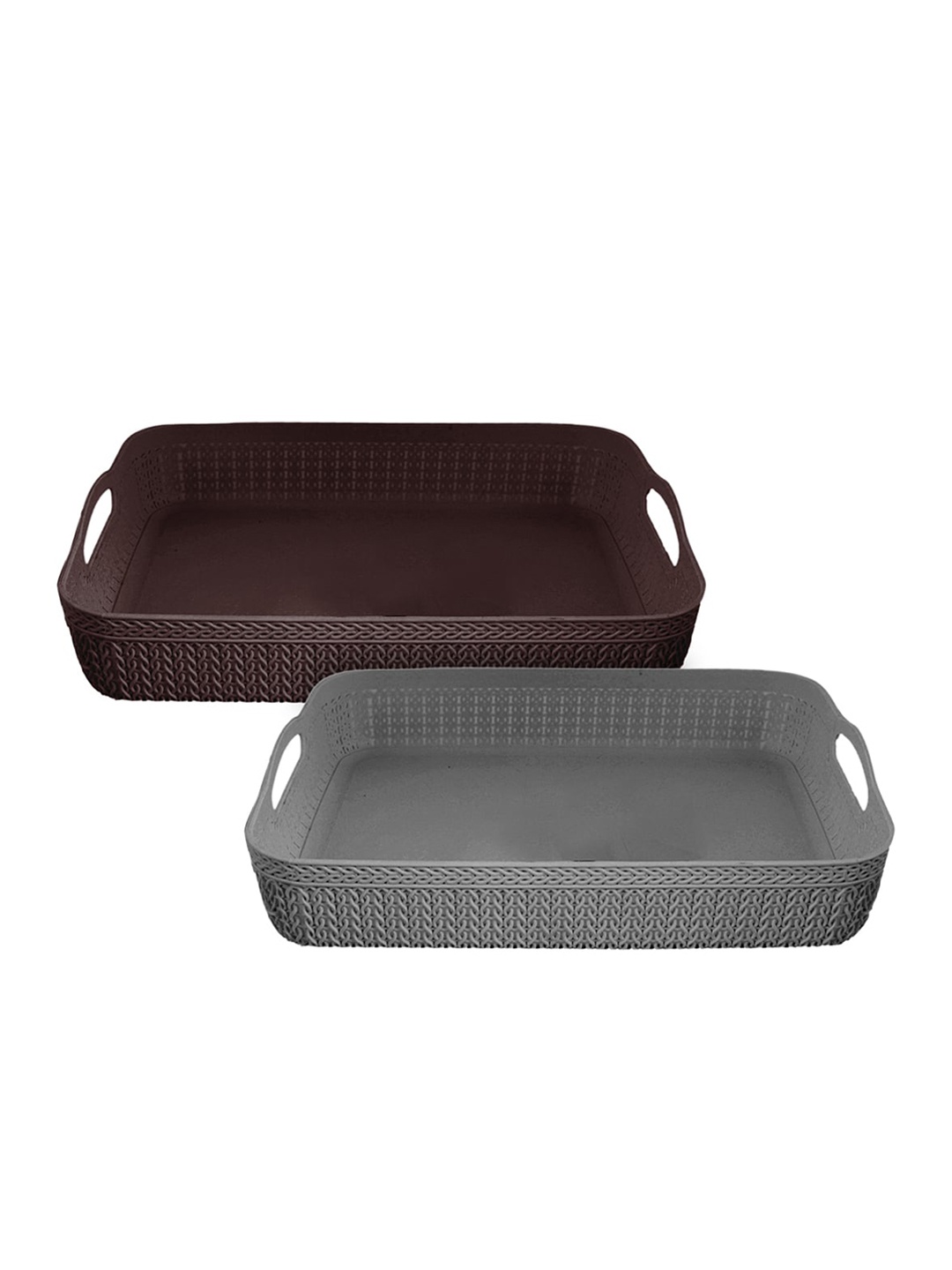 

Kuber Industries Set Of 2 Brown & Grey Solid Storage Basket