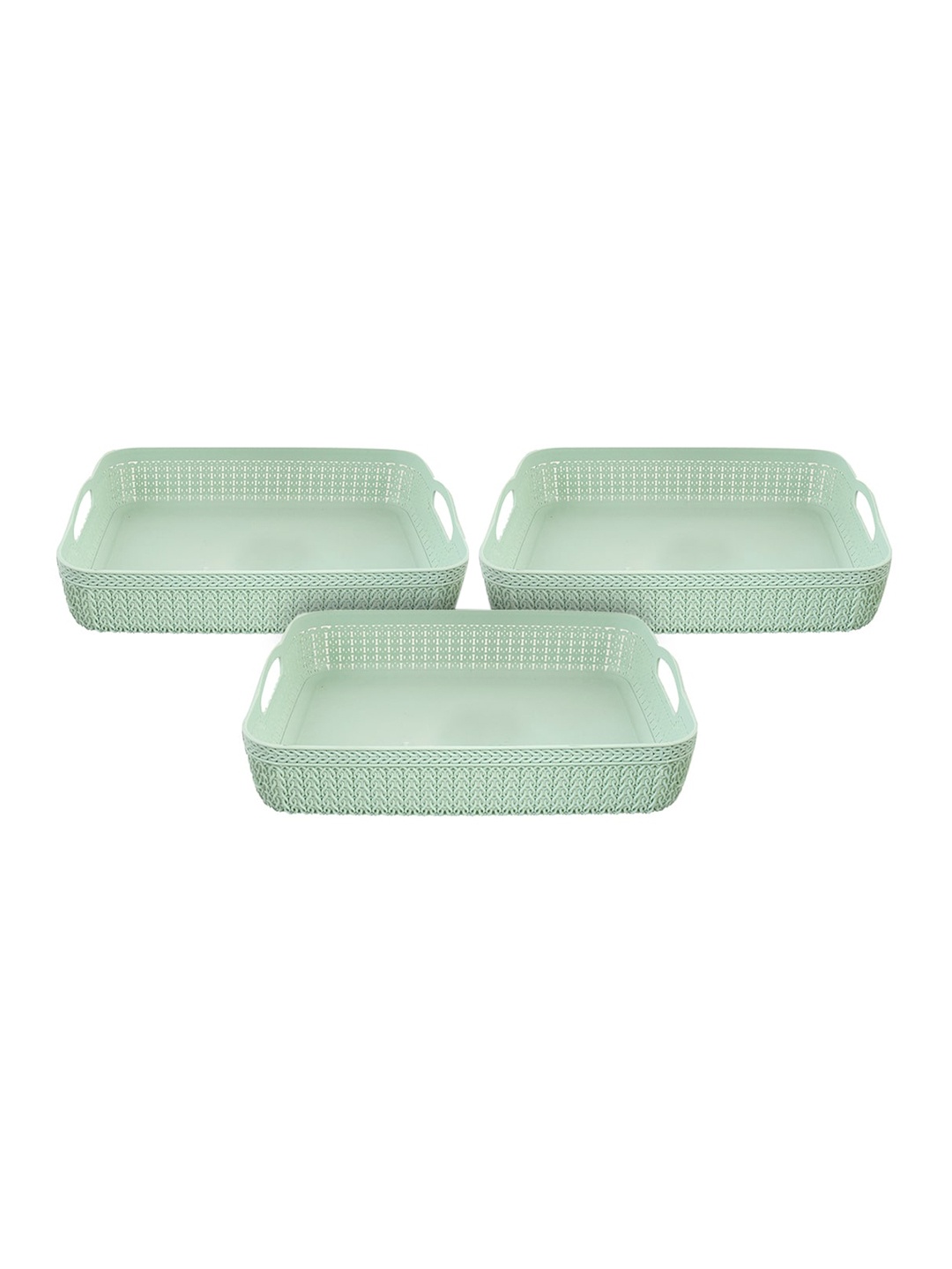 

Kuber Industries Set Of 3 Green Solid Storage Basket Organisers