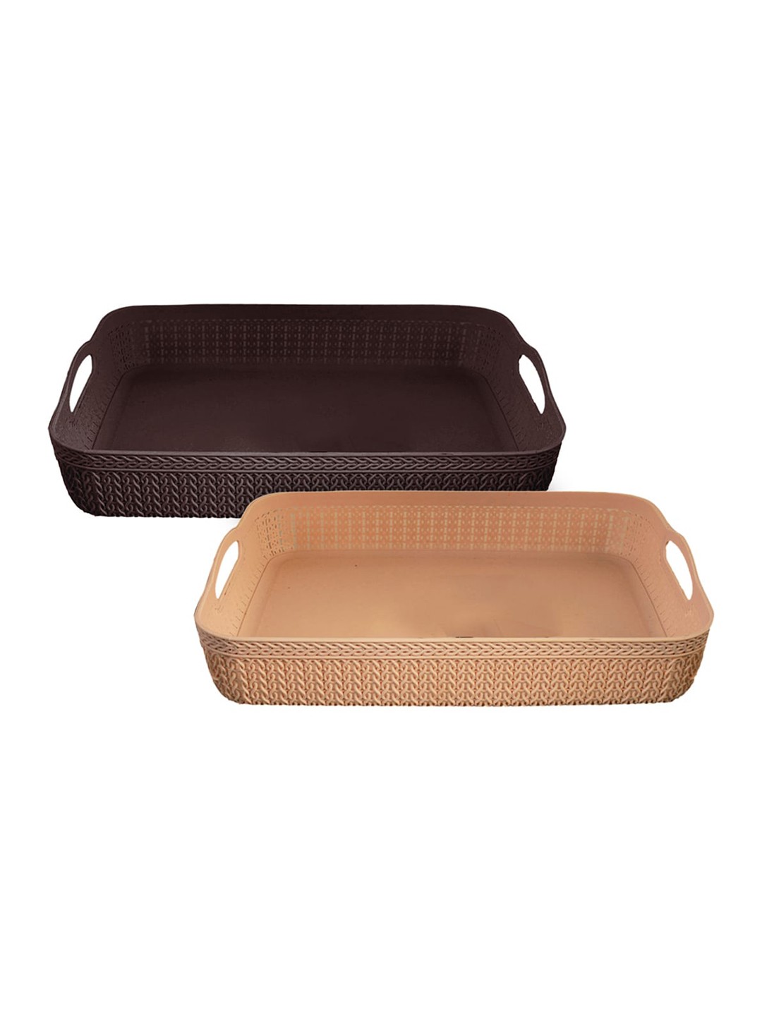 

Kuber Industries Set of 2 Textured Unbreakable Plastic Storage Basket, Brown