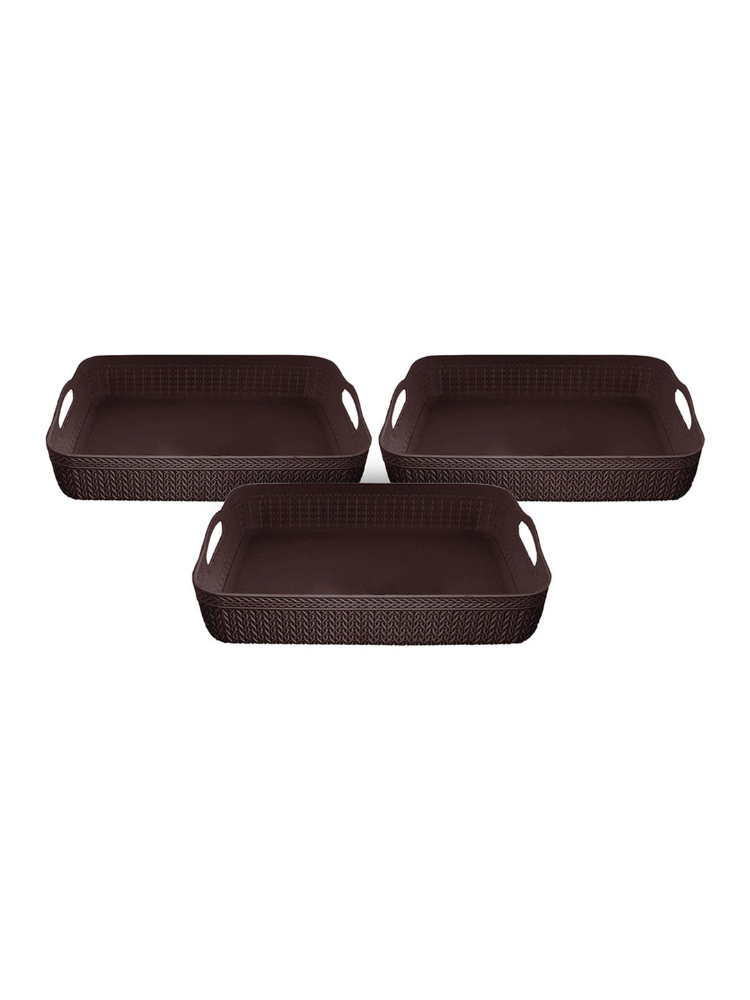 

Kuber Industries Pack of 3 Brown Solid Storage Baskets