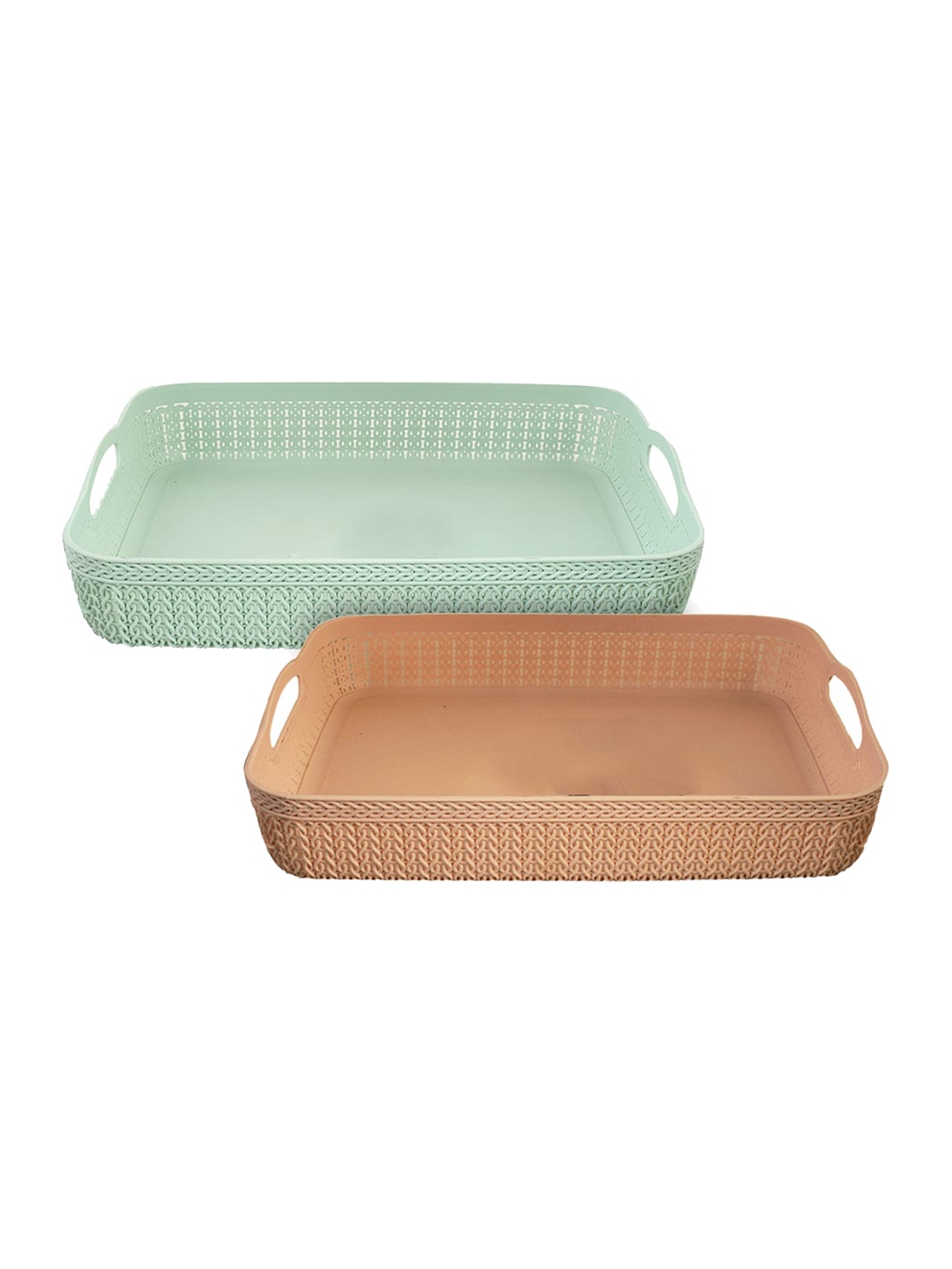 

Kuber Industries Set Of 2 Green & Coffee Brown Self Design Organisers