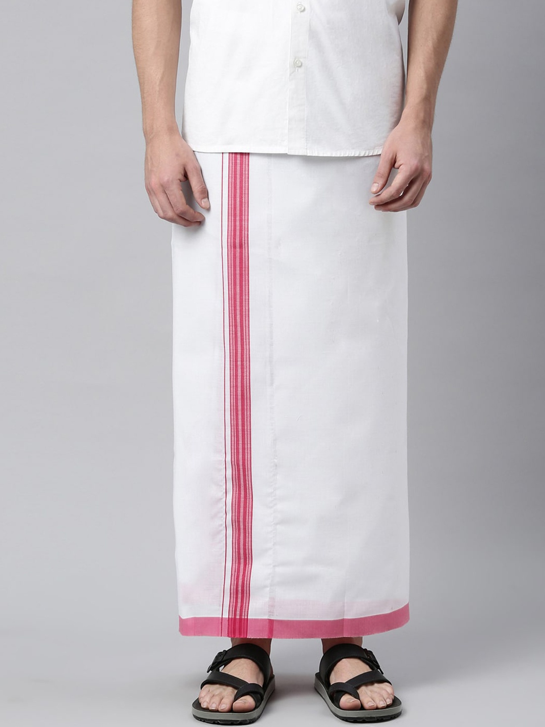 

WHITE HEART Men White & Red Solid Pure Cotton Dhoti