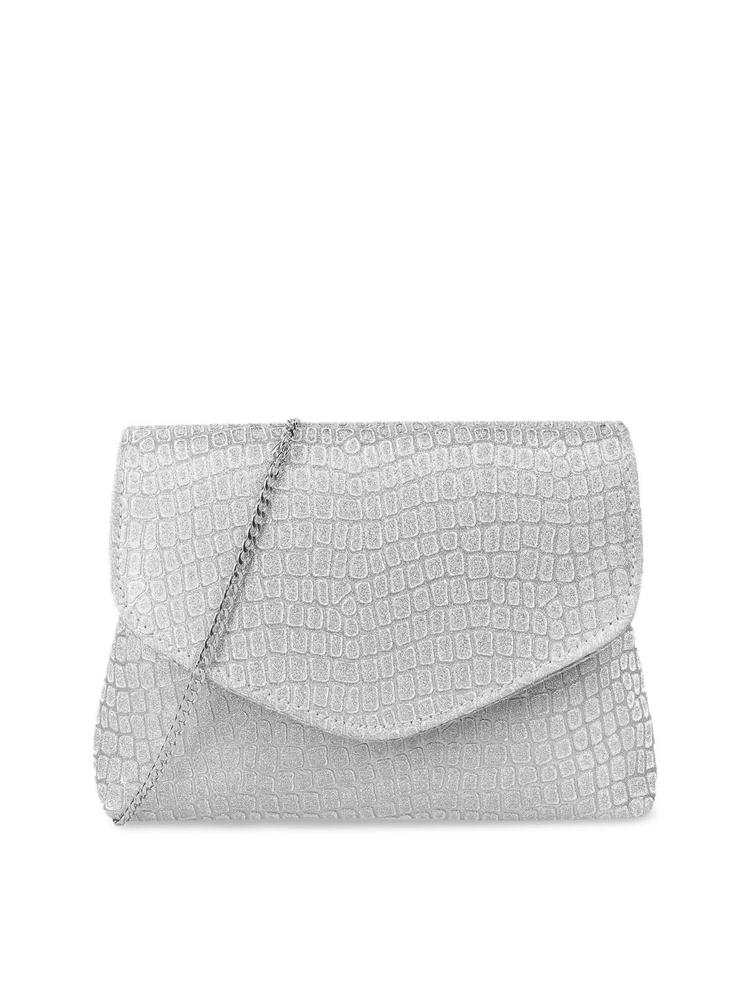 

Mochi Women Grey Textured Envelope Clutch