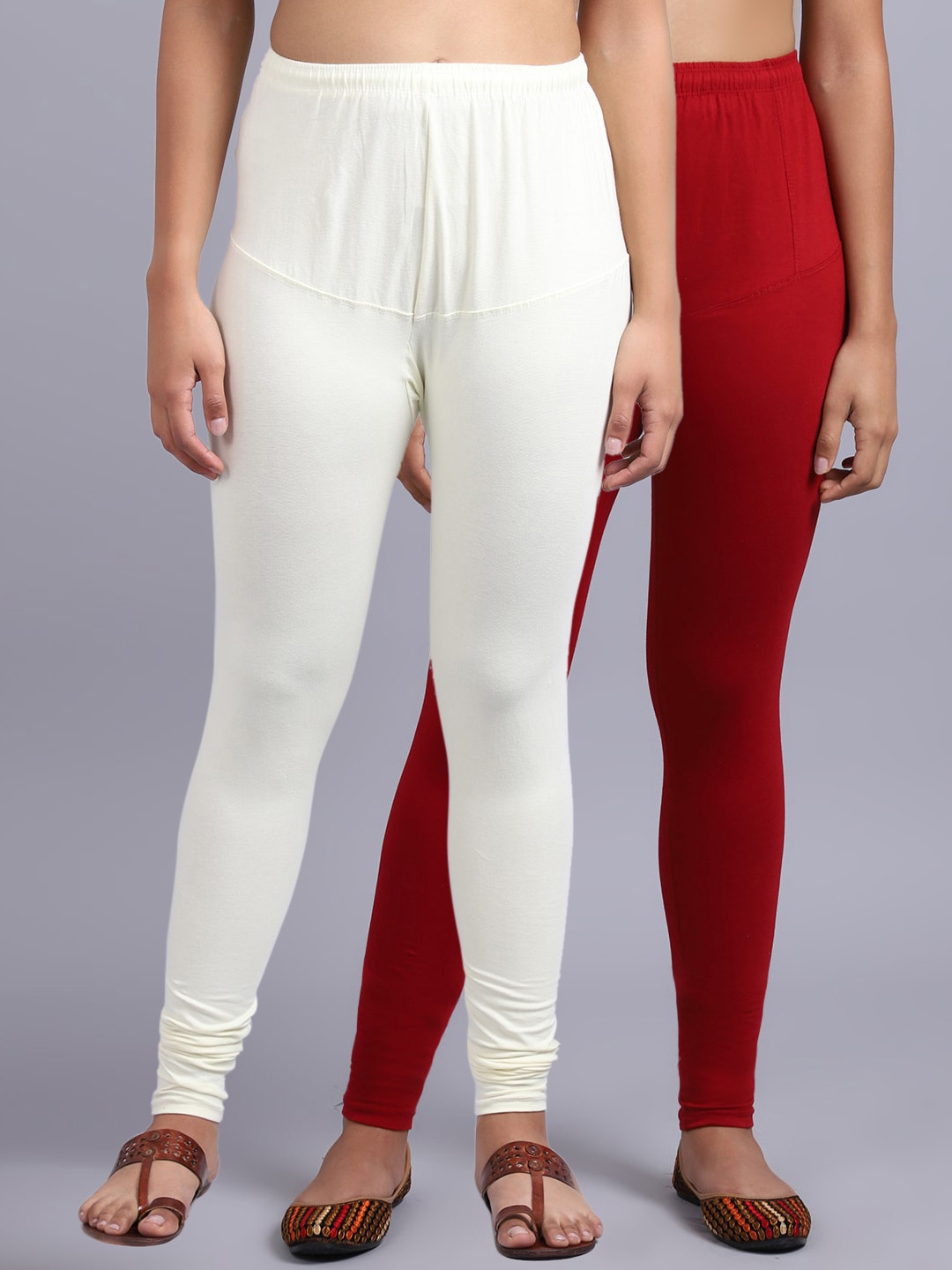 

GRACIT Women Pack Of 2 Maroon & Off White Solid Leggings