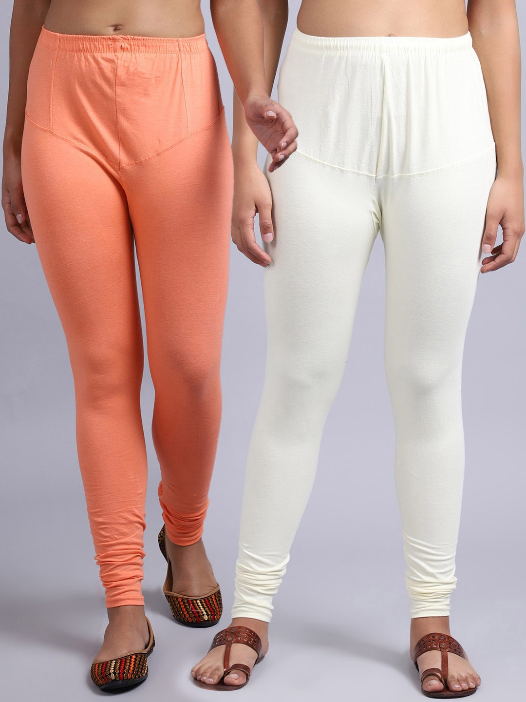 

GRACIT Woman Pack Of 2 Solid Churidar Length Leggings, Peach