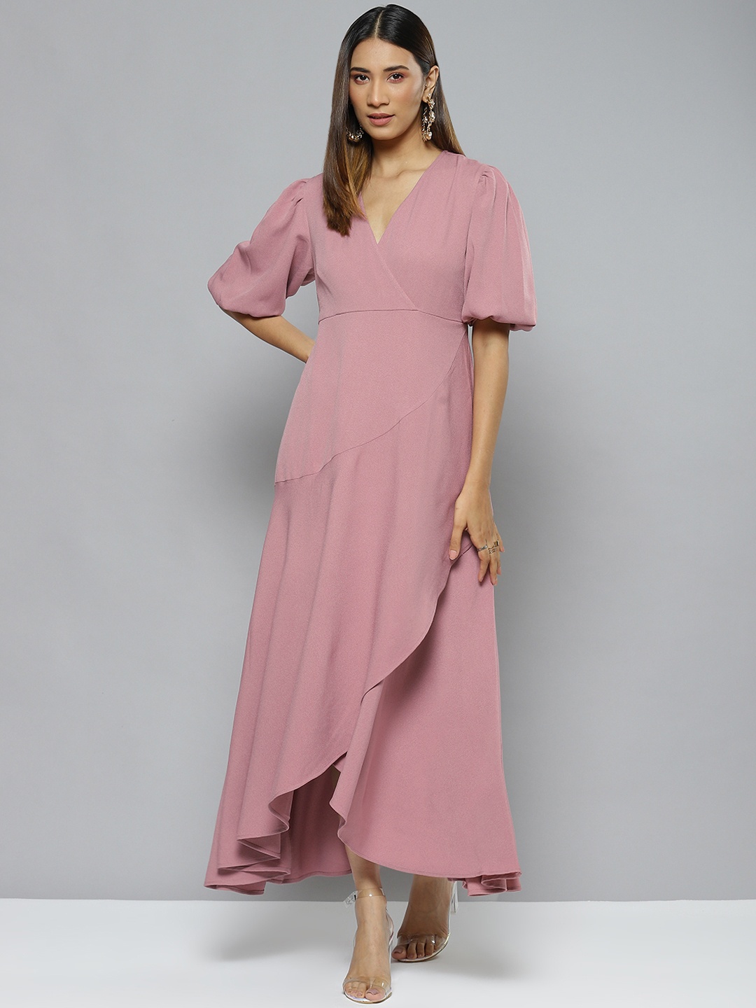 

Femella Pink Layered Wrap Ruffle Maxi Dress