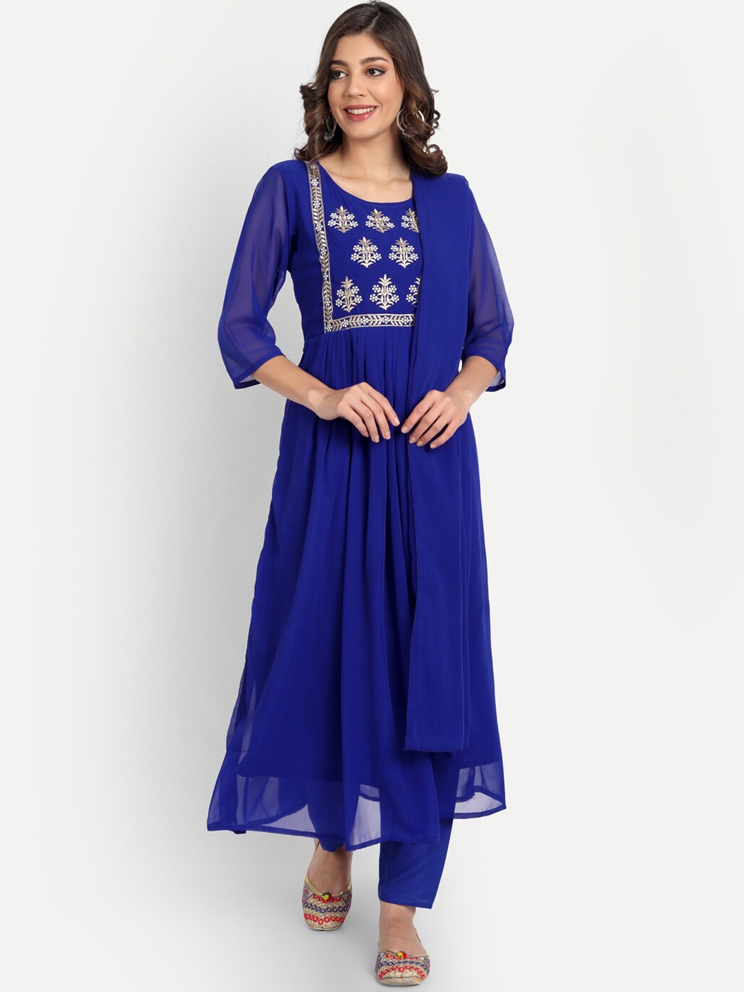 

VredeVogel Women Blue Ethnic Motifs Embroidered Kurta with Trousers & With Dupatta