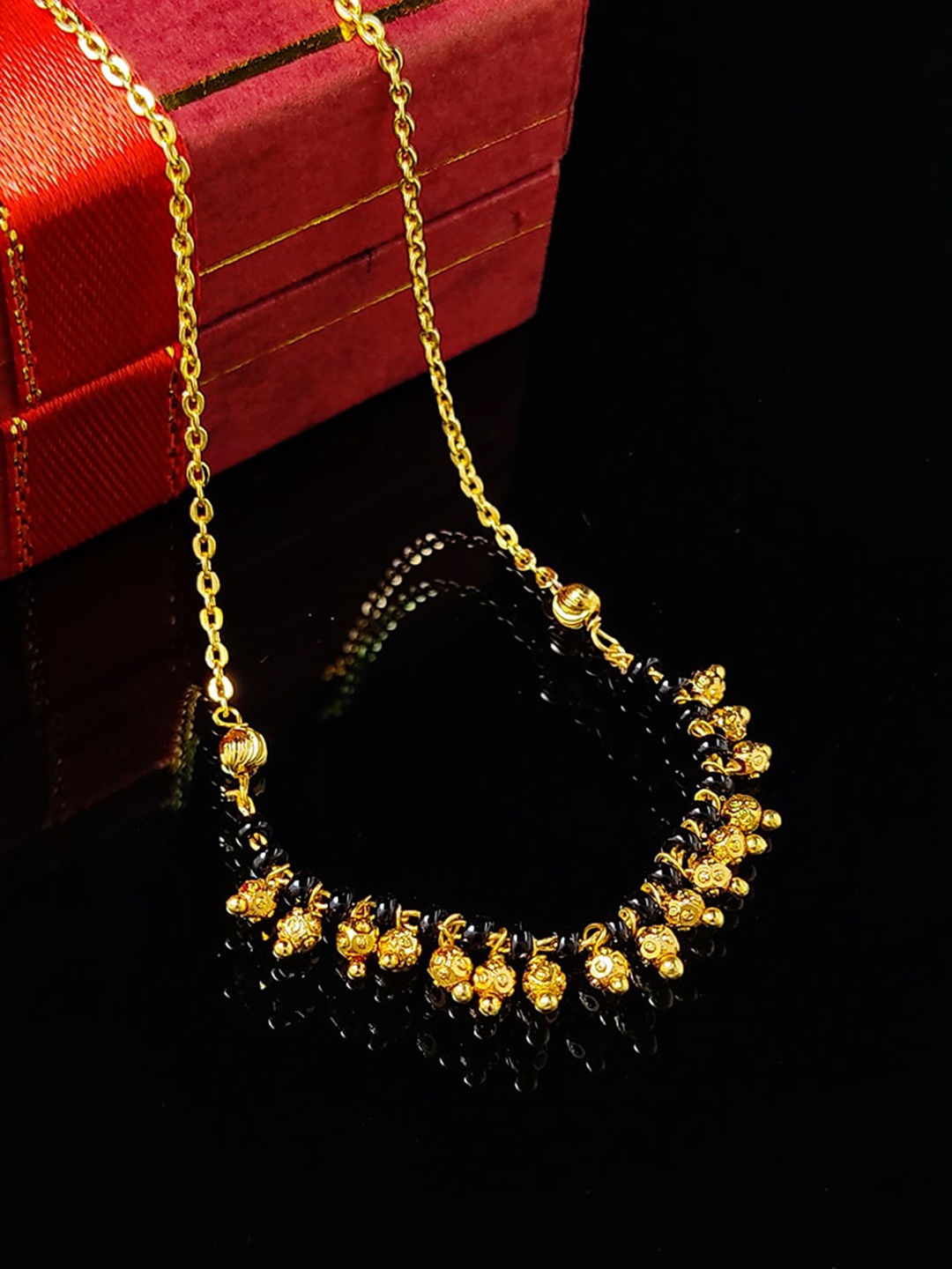 

Saizen Gold-Plated & Black Beaded Mangalsutra