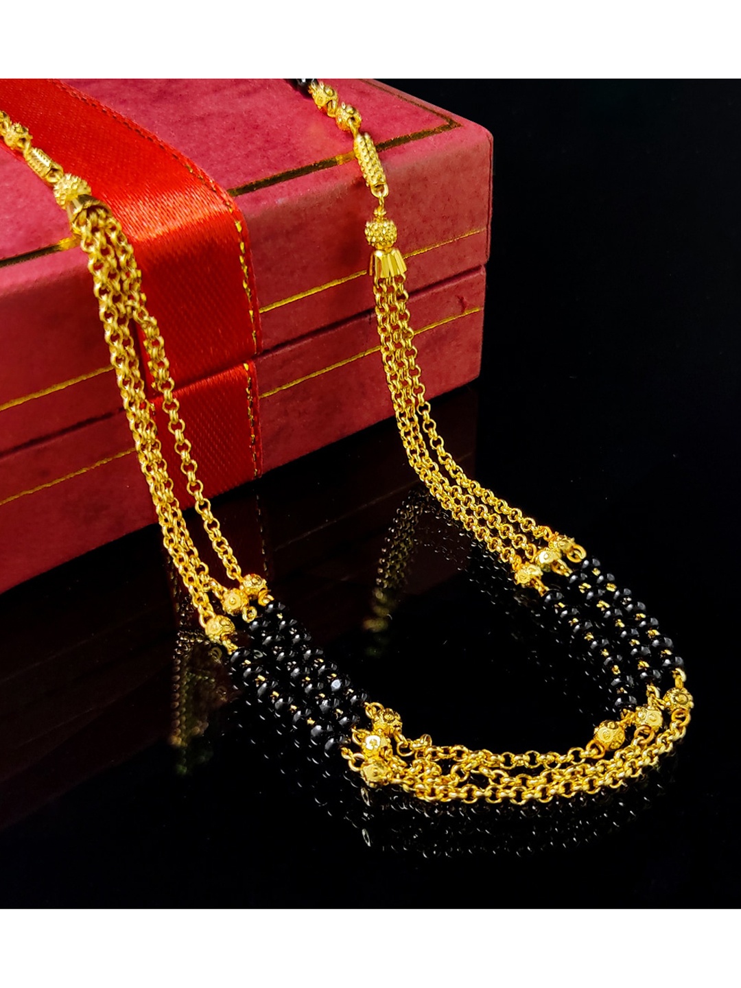 

Saizen Gold-Plated Black Beaded Mangalsutra