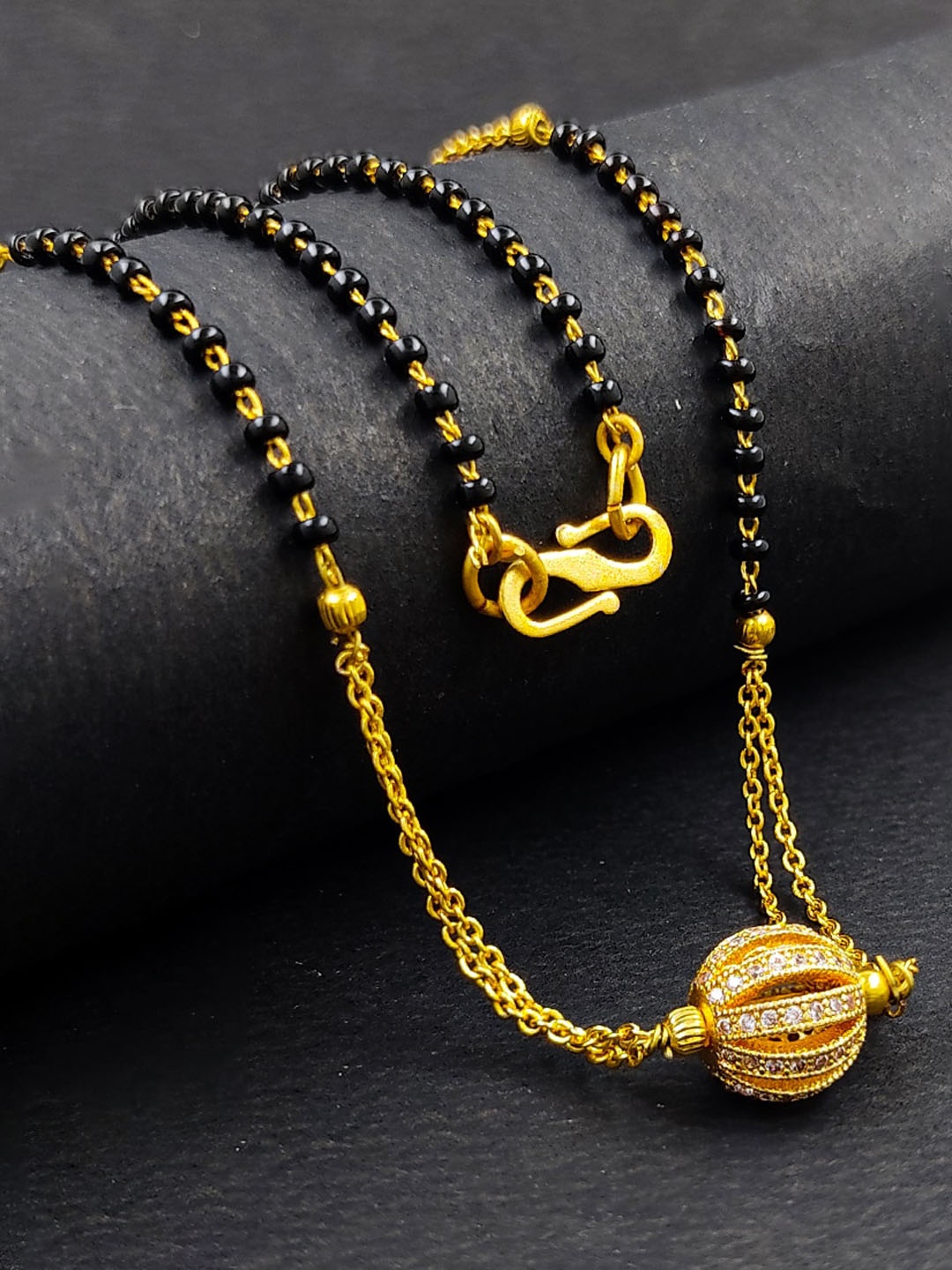 

Saizen Gold-Plated Black & White AD-Studded Mangalsutra
