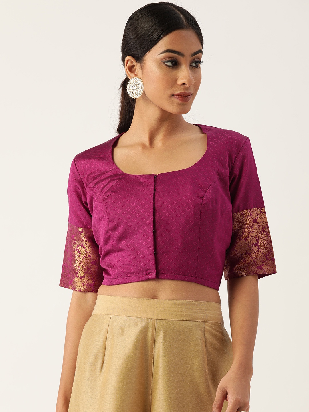 

Studio Shringaar Women Magenta & Golden Self Design Saree Blouse