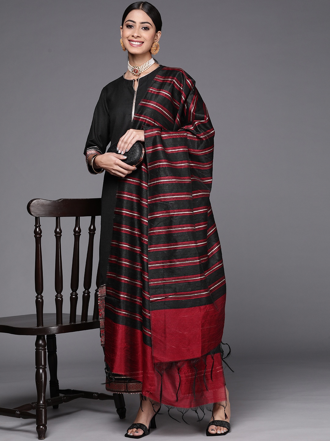 

Indo Era Women Black Kurta with Palazzos & Dupatta