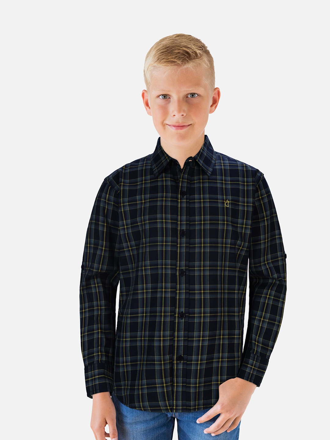 

Gini and Jony Boys Green Tartan Checks Casual Full Sleeves Shirt