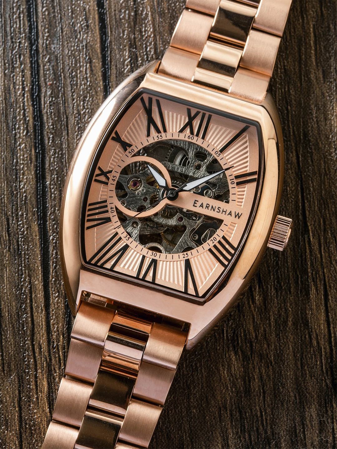 

EARNSHAW Beauchamp Automatic Skeleton Silver Tonneau Dial Men's Watch - ES-8148-07, Rose gold