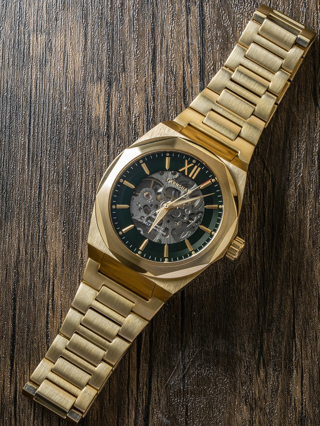 

EARNSHAW Men Green Dial & Gold Toned Straps Clark Skeleton Automatic Watch - ES-8183-99