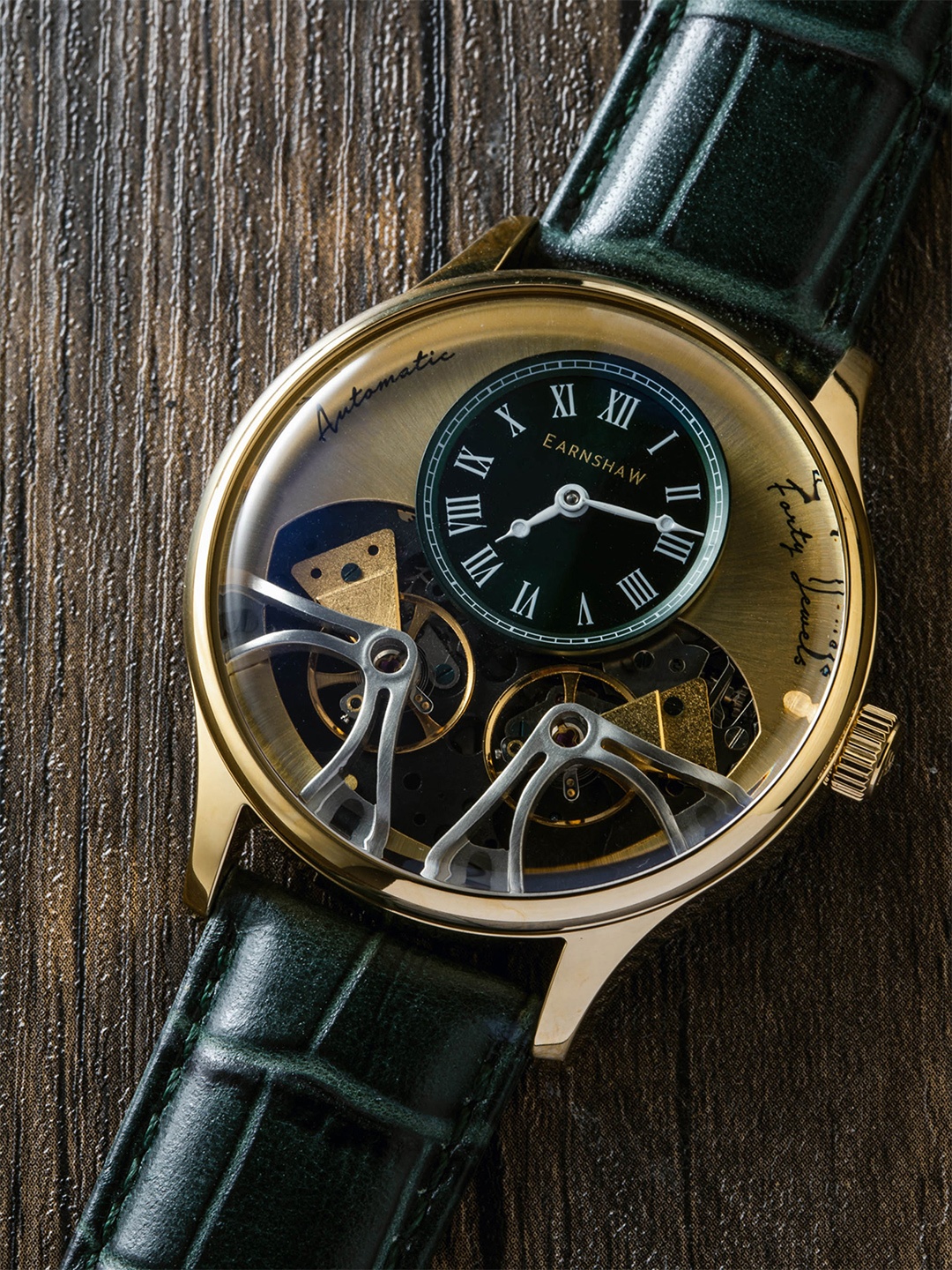 

EARNSHAW Men Scientists Faraday Double Barrel Automatic Green Round Dial Watch-ES-8179-06