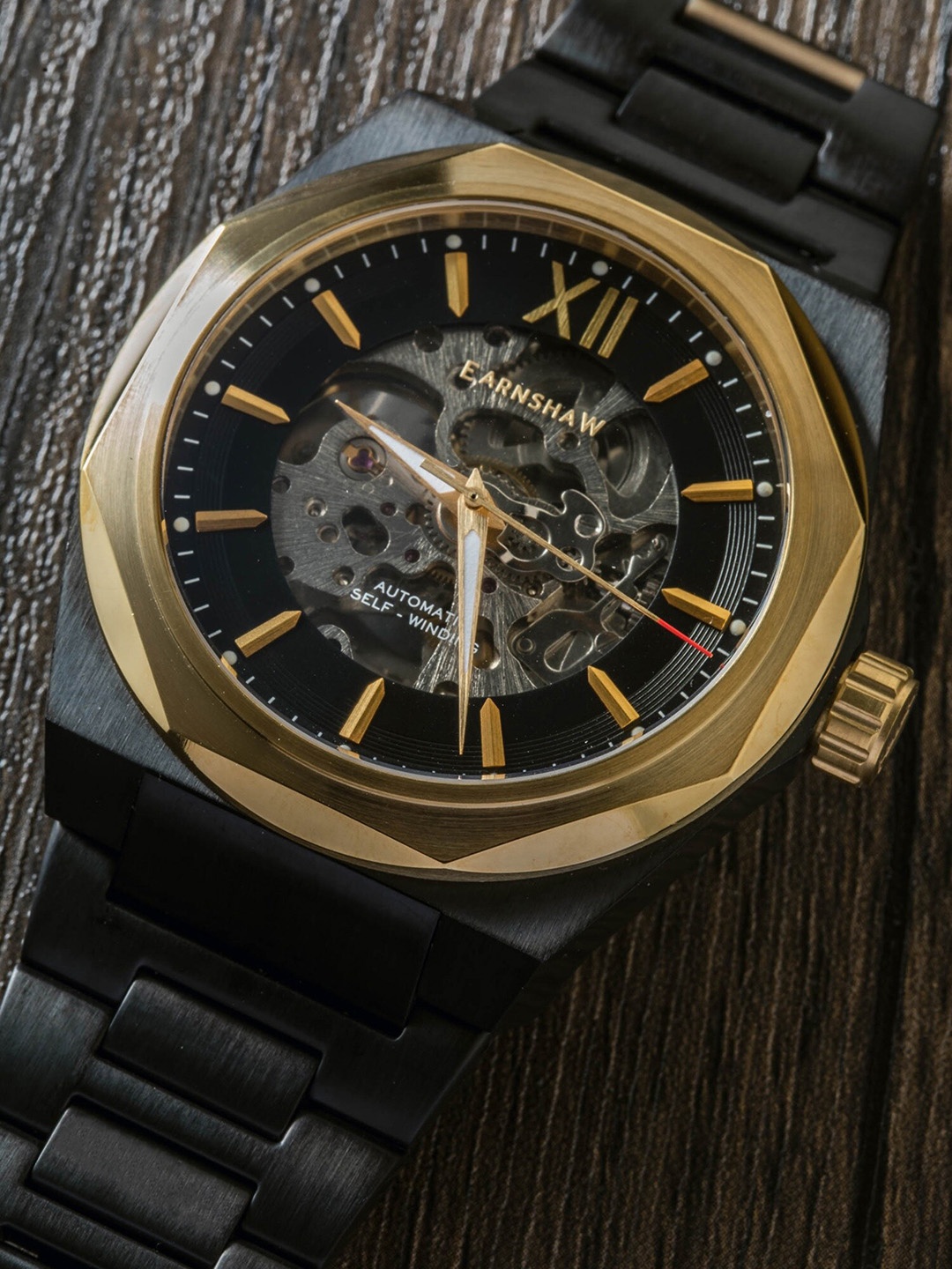 

EARNSHAW Clark Skeleton Automatic Black Round Dial Men's Watch - ES-8183-CC
