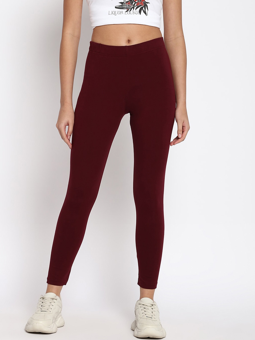 

abof Women Maroon Solid Regular Fit Leggings