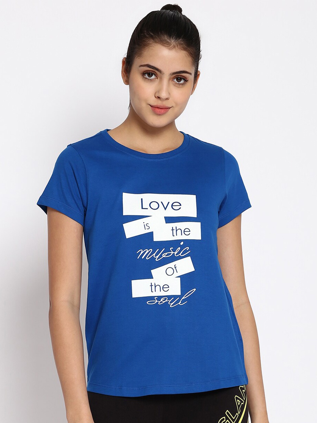 

abof Women Blue Typography Printed T-shirt