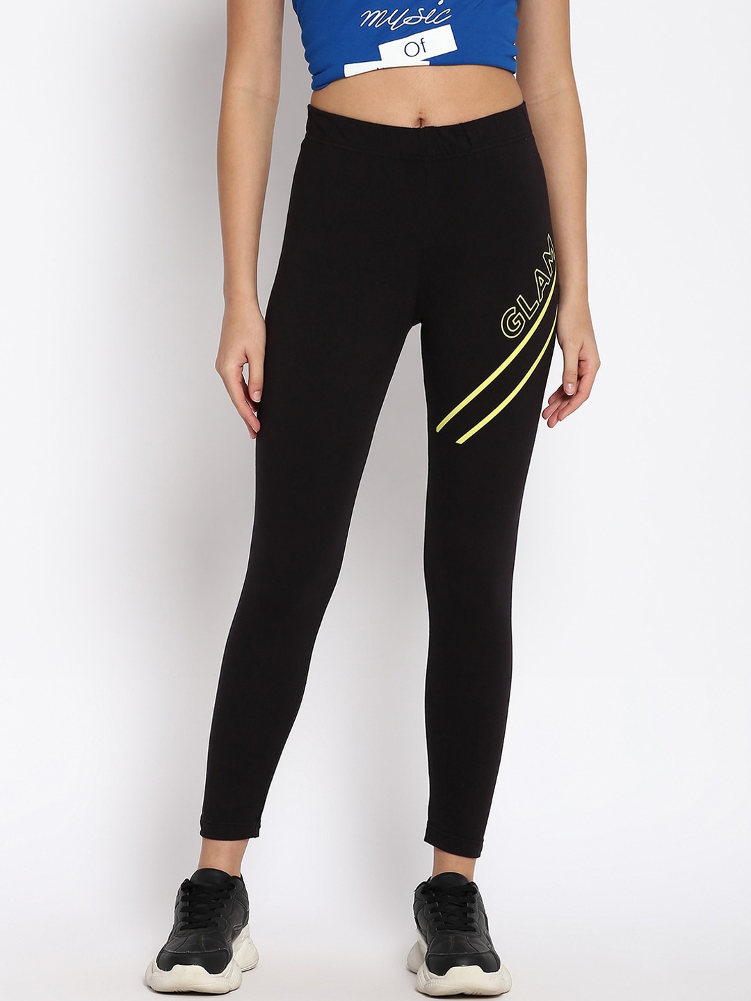 

abof Women Black Regular Fit Printed Tights