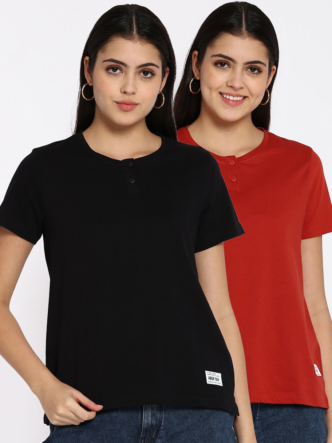 

abof Women Regular Fit T Shirt (pack of 2), Red
