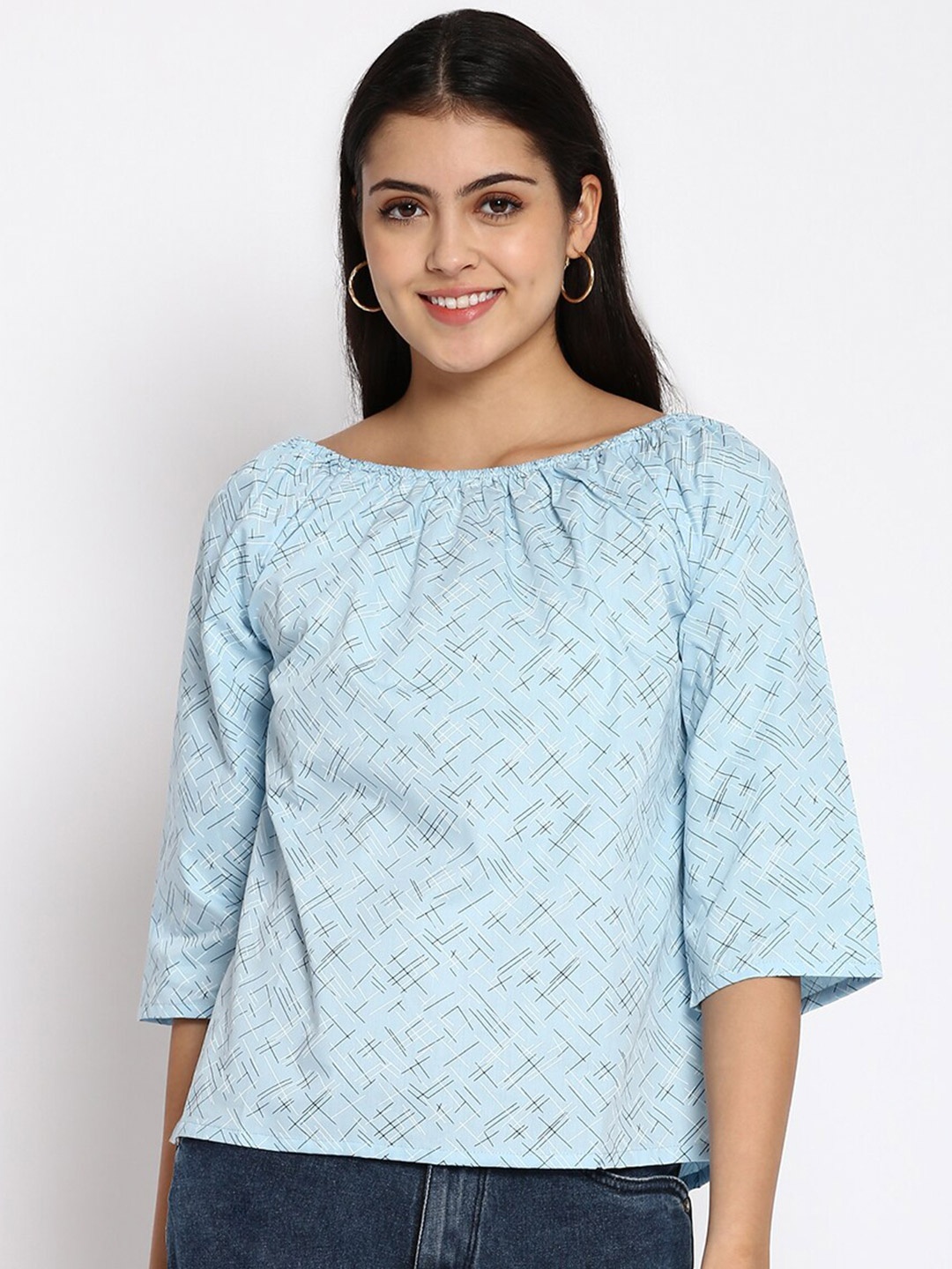 

abof Blue Print Boxy Pure Cotton Top