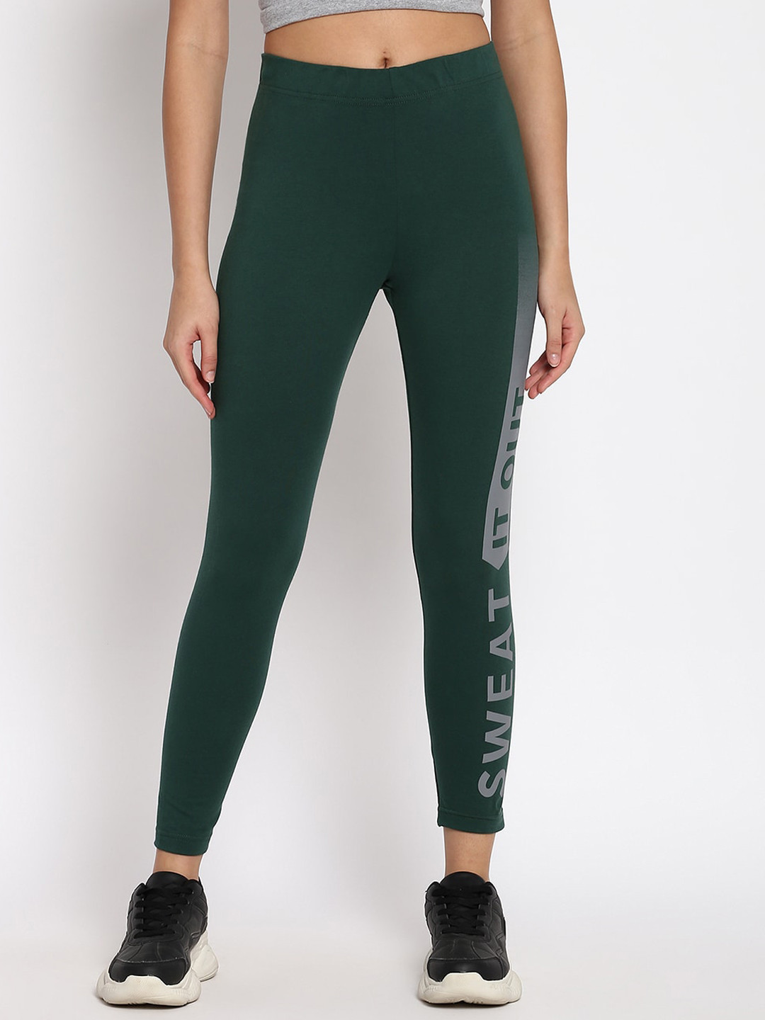 

abof Women Green & Grey Printed Regular Fit Leggings