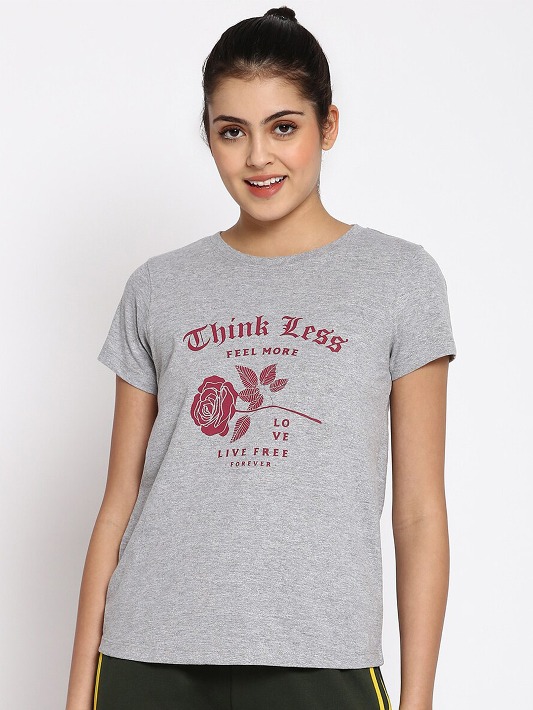 

abof Women Grey Typography Printe T-shirt
